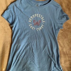 Aeropostale Light Blue Graphic T-Shirt East Coast Butterfly Women’s Large